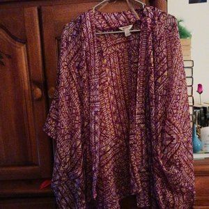 sheer geometric print kimono